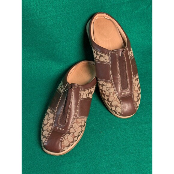 Coach Shoes - Coach Women's 8.5 M Brown Leather Nadia Slip On Signature Flats Monogram Mule